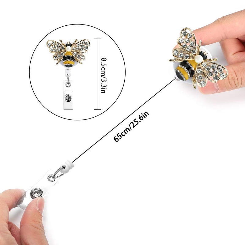 Soleebee Bling Bling Retractable Badge Reel Holder ID Badge Holder with Belt Clip for Nurse, 25.6 Inches Retractable Cord (Crystal Bee Yellow) - Image 2